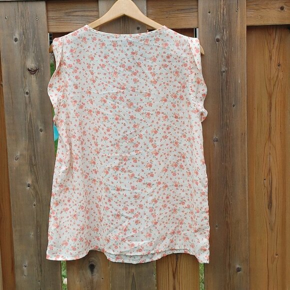 PRETTY Peach Floral Blouse Cap Sleeve GAP Size Large - Picture 5 of 5
